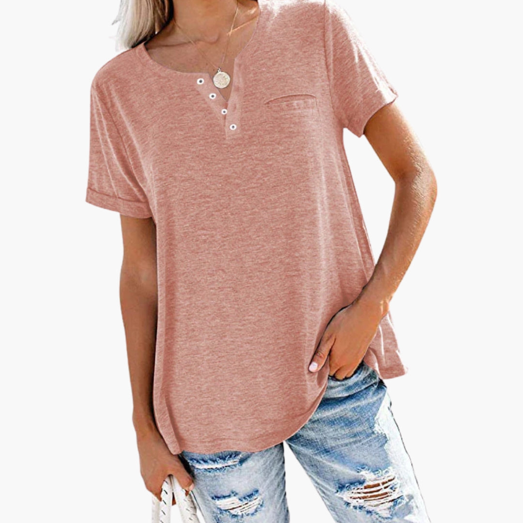 Damen T-Shirt Relaxed Fit Freizeit mit Knopfdetails