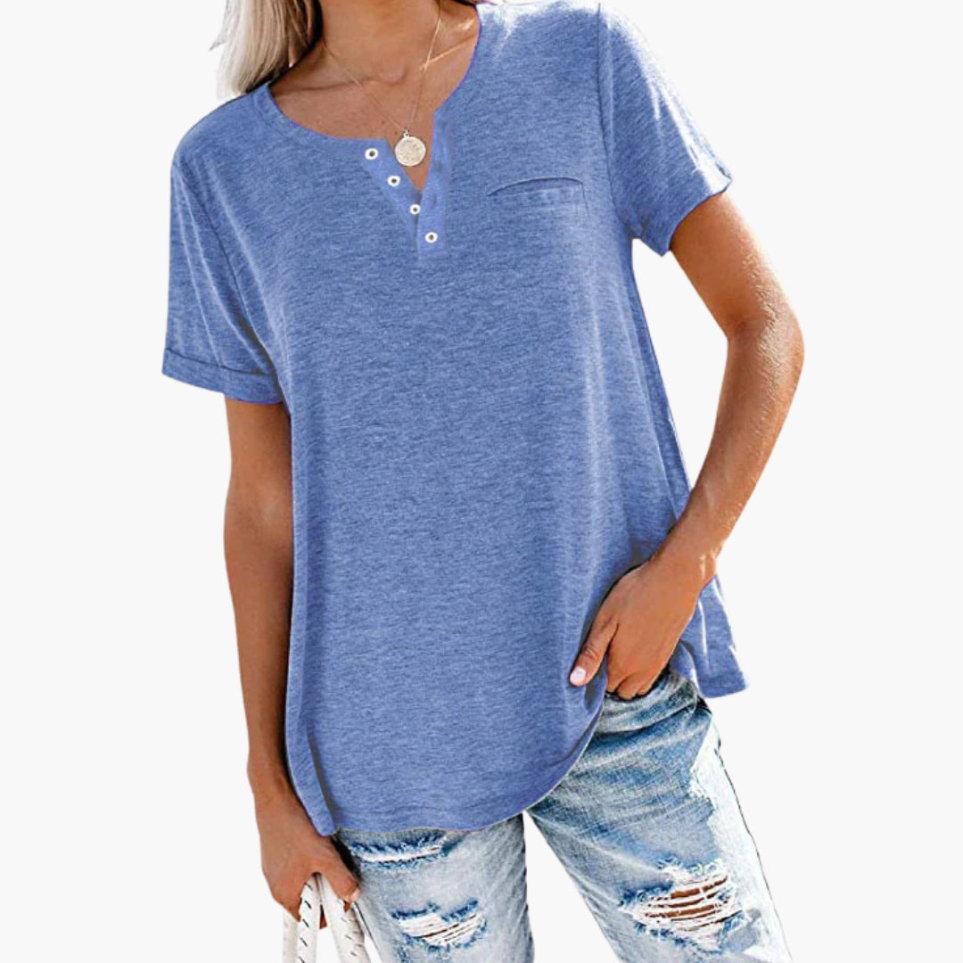 Damen T-Shirt Relaxed Fit Freizeit mit Knopfdetails