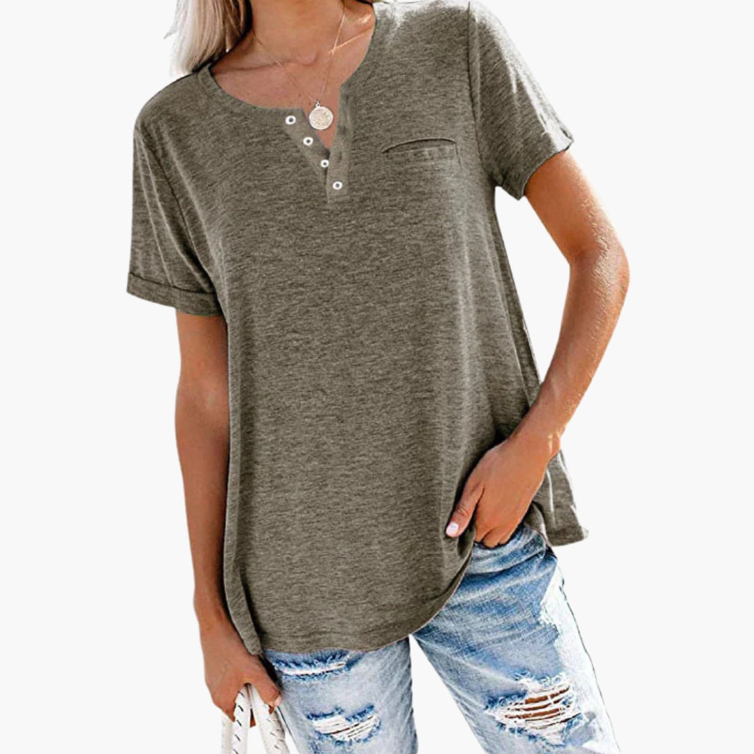 Damen T-Shirt Relaxed Fit Freizeit mit Knopfdetails