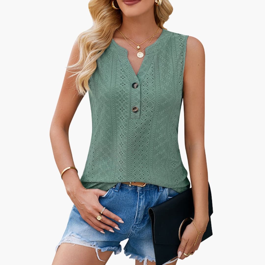 Damen Ärmellose Bluse V-Ausschnitt Casual Regular Fit Sommer
