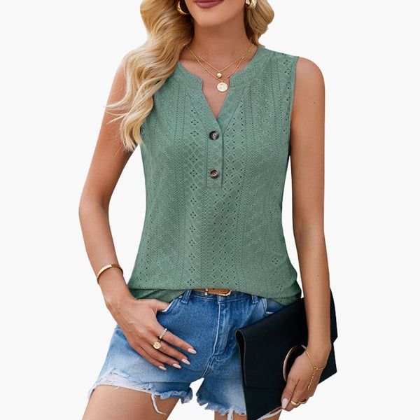 Damen Ärmellose Bluse V-Ausschnitt Casual Regular Fit Sommer