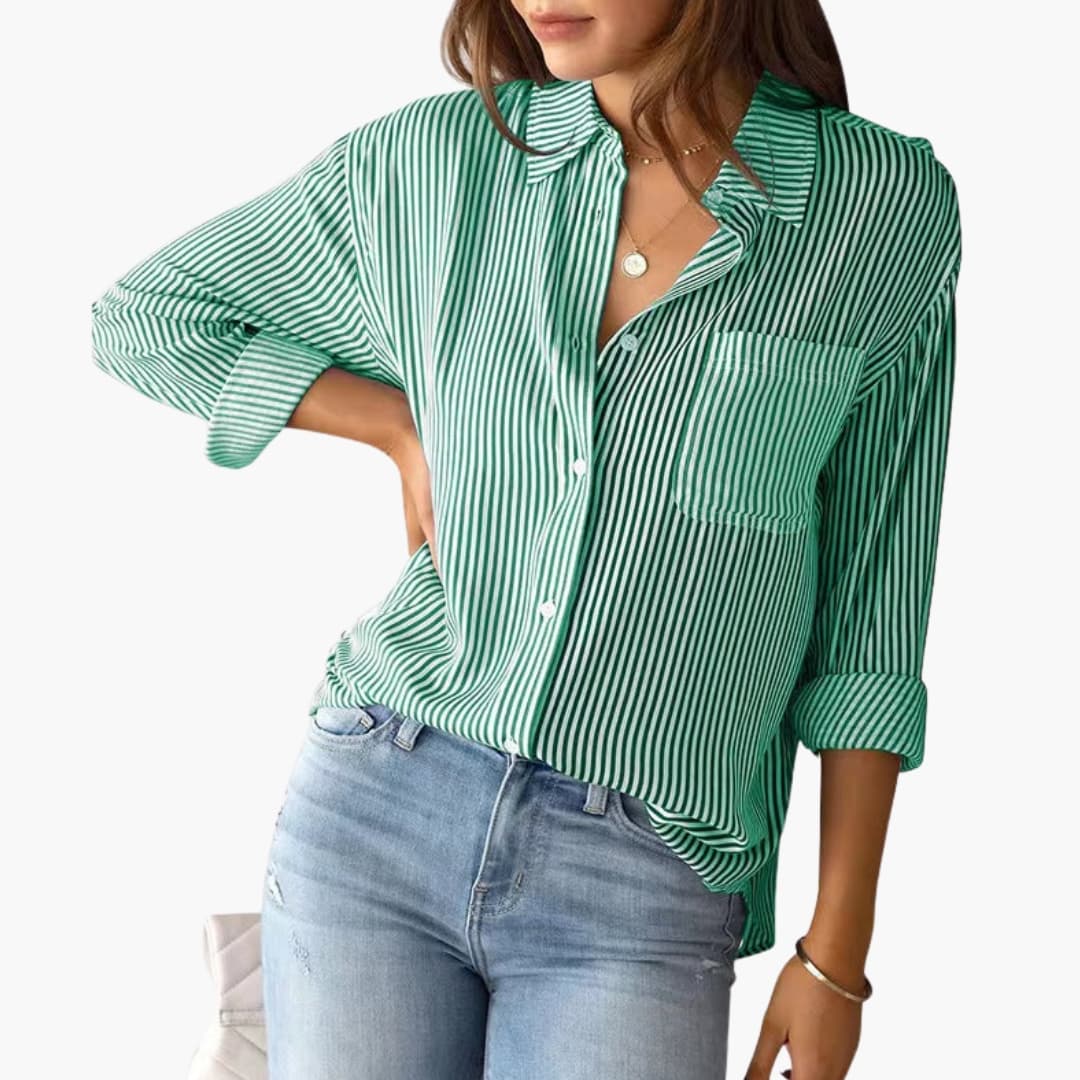 Damen Bluse Gestreift Regular Fit Freizeit Langarm