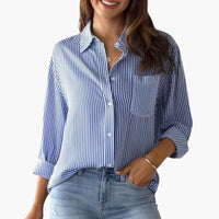 Damen Bluse Gestreift Regular Fit Freizeit Langarm