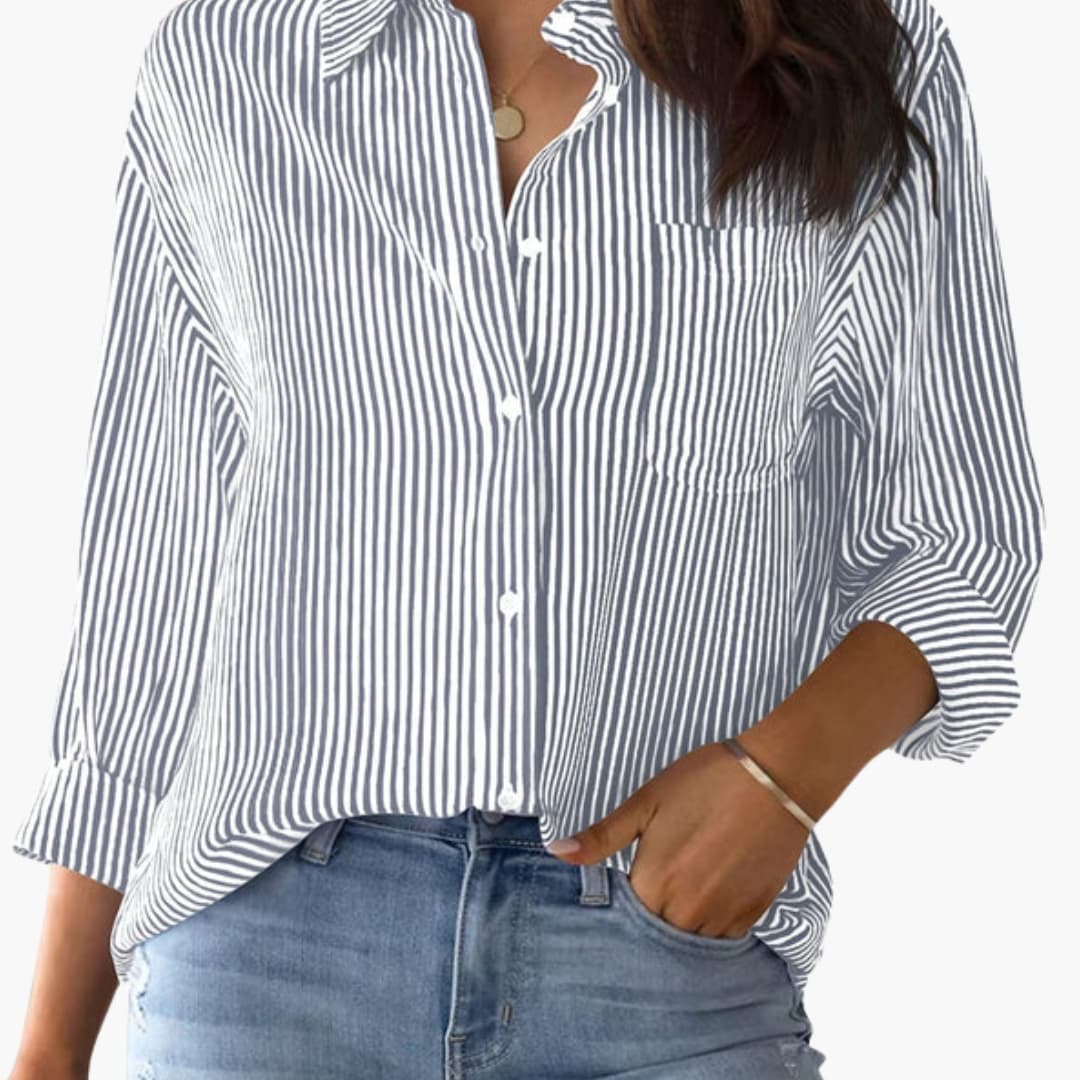 Damen Bluse Gestreift Regular Fit Freizeit Langarm