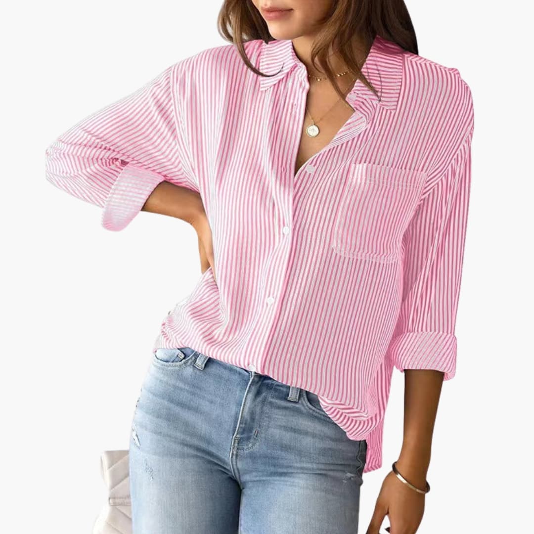 Damen Bluse Gestreift Regular Fit Freizeit Langarm