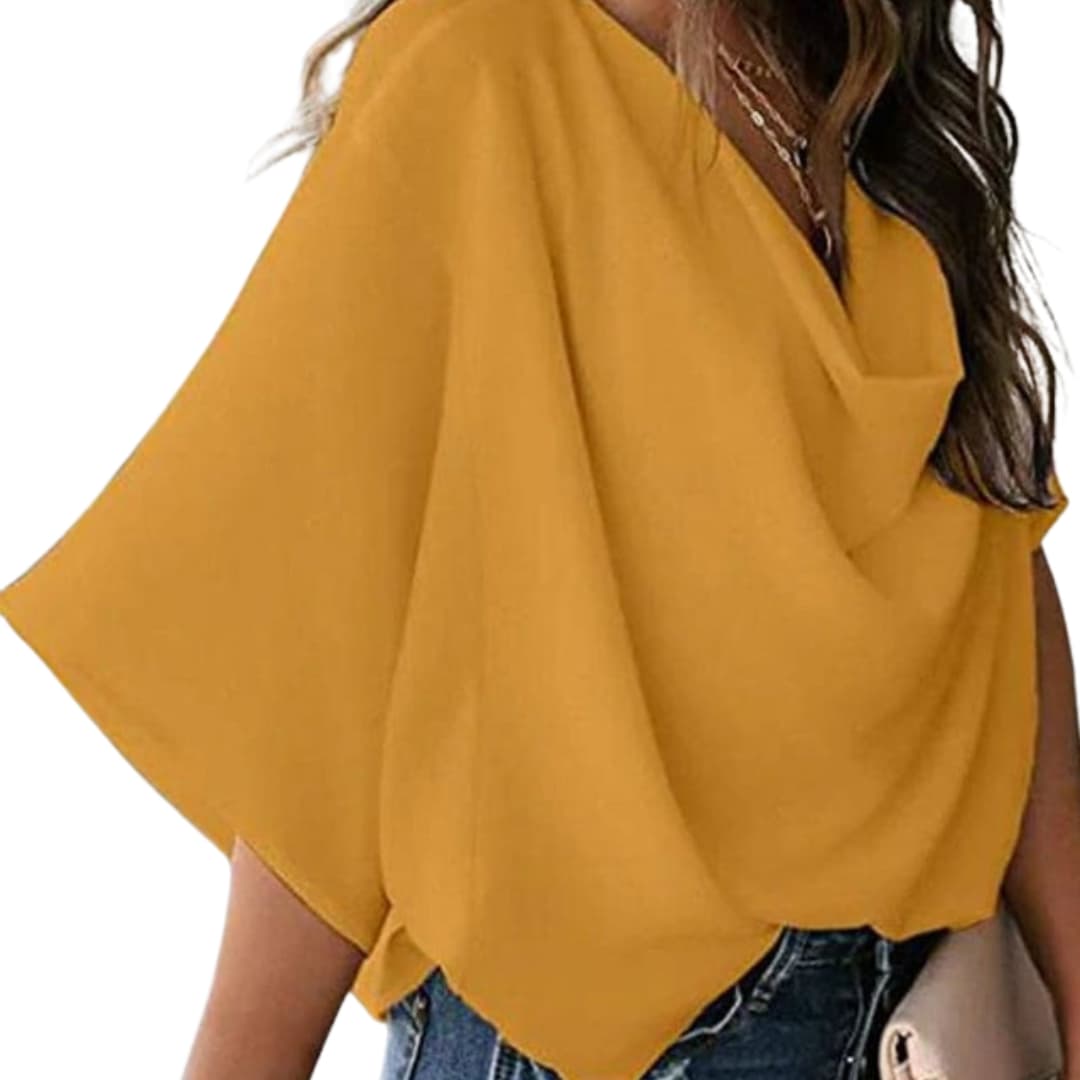 Damen Bluse Relaxed Fit Freizeit V-Ausschnitt Fledermausärmel