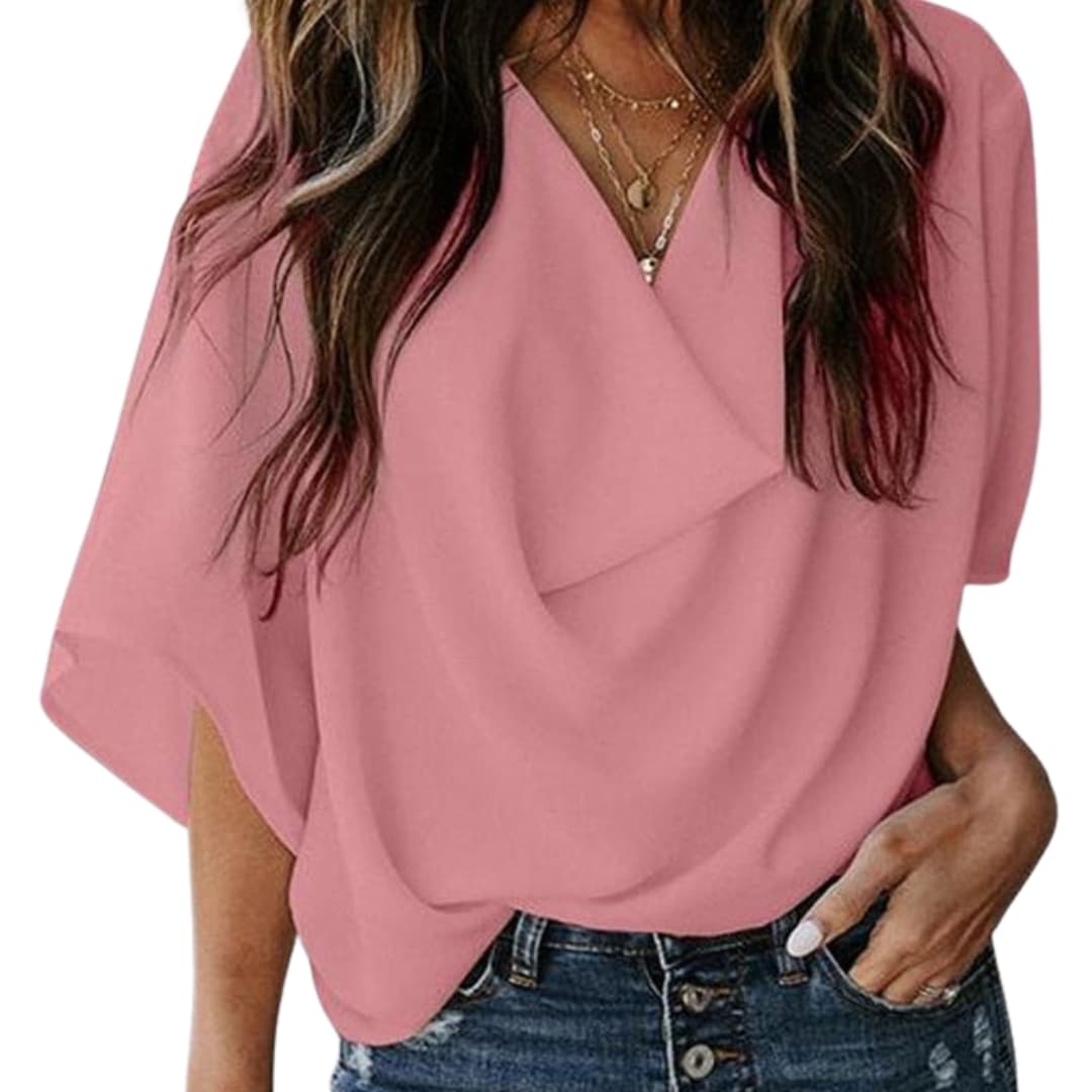 Damen Bluse Relaxed Fit Freizeit V-Ausschnitt Fledermausärmel