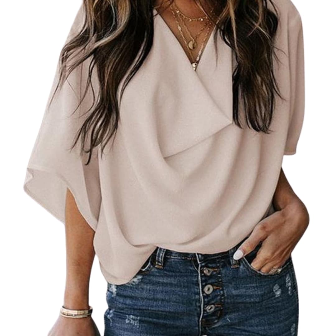 Damen Bluse Relaxed Fit Freizeit V-Ausschnitt Fledermausärmel