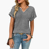 Damen Kurzarm T-Shirt V-Ausschnitt Regular Fit Freizeit Gestreift