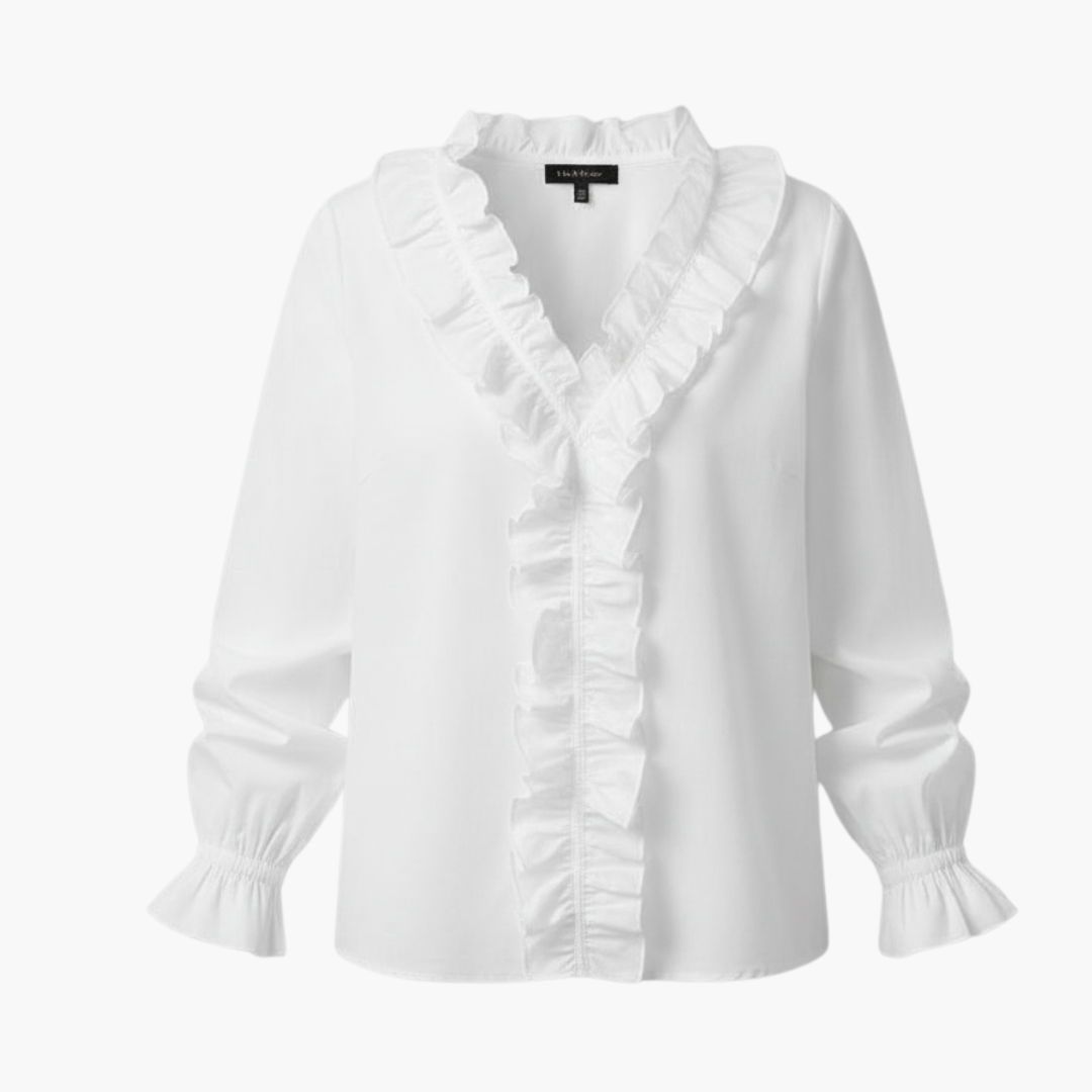 Damenbluse Regular Fit mit V-Ausschnitt und Rüschen Freizeit