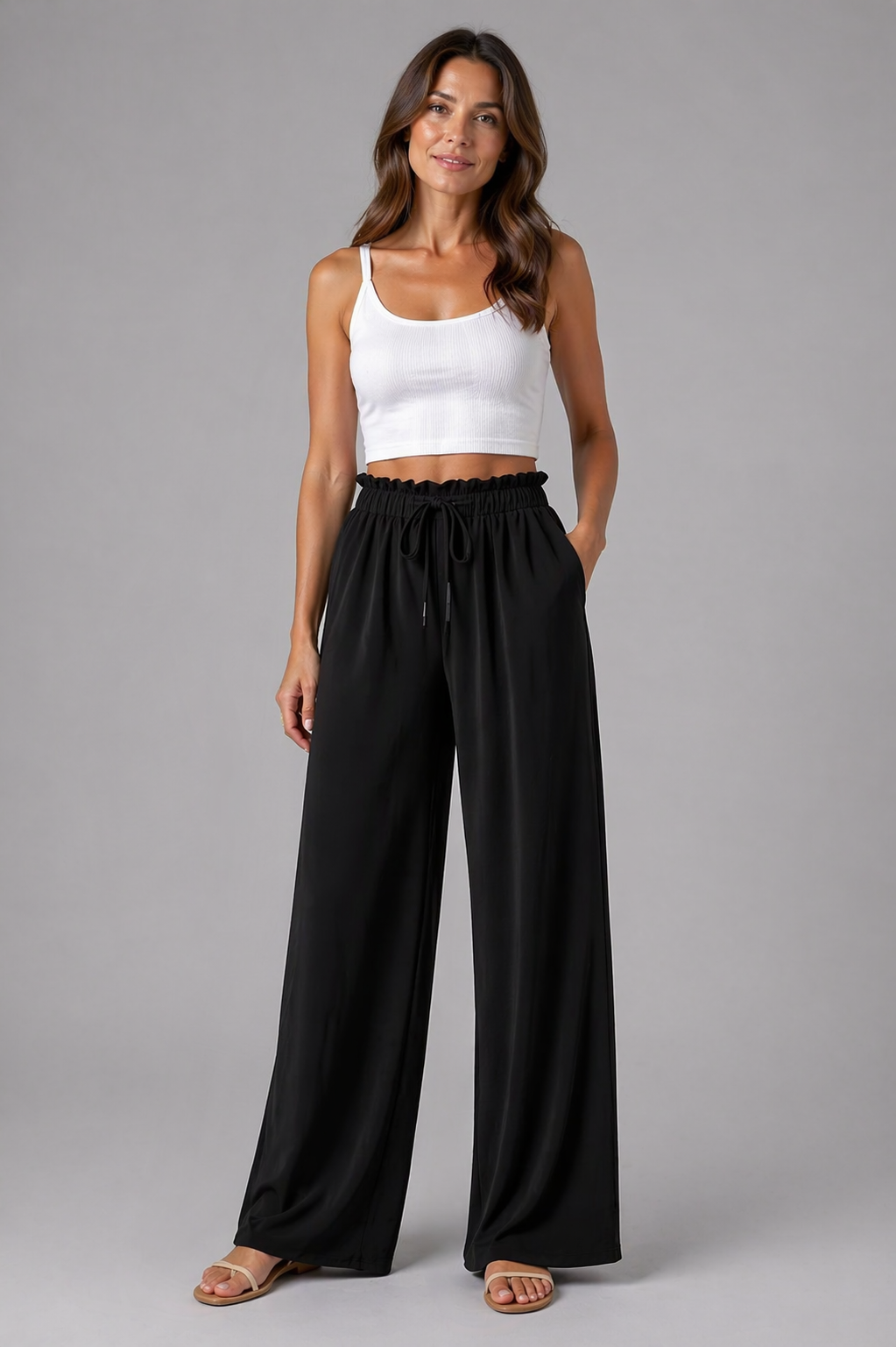 Weite Hose Damen Hochtailliert Relaxed Fit Freizeit