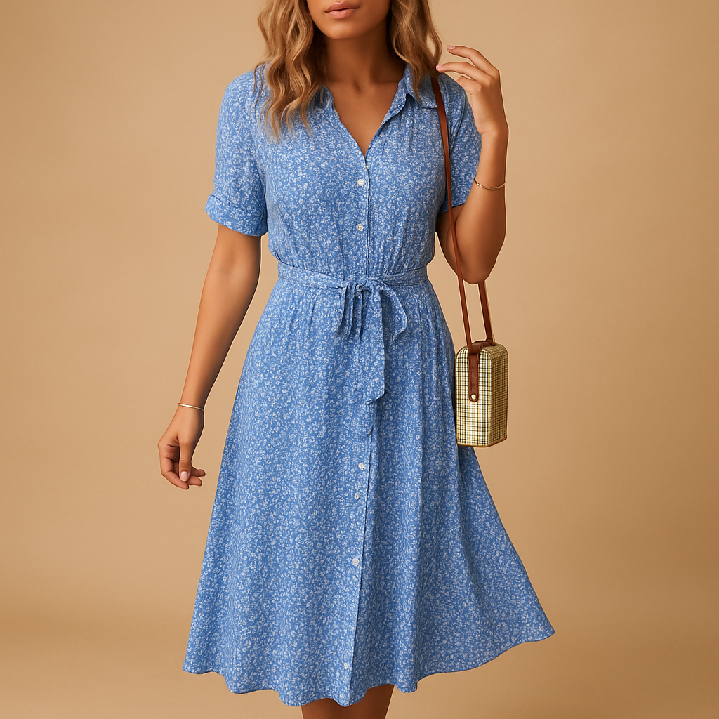 Midi Kleid Damen Leicht Sommer Casual Kurzarm