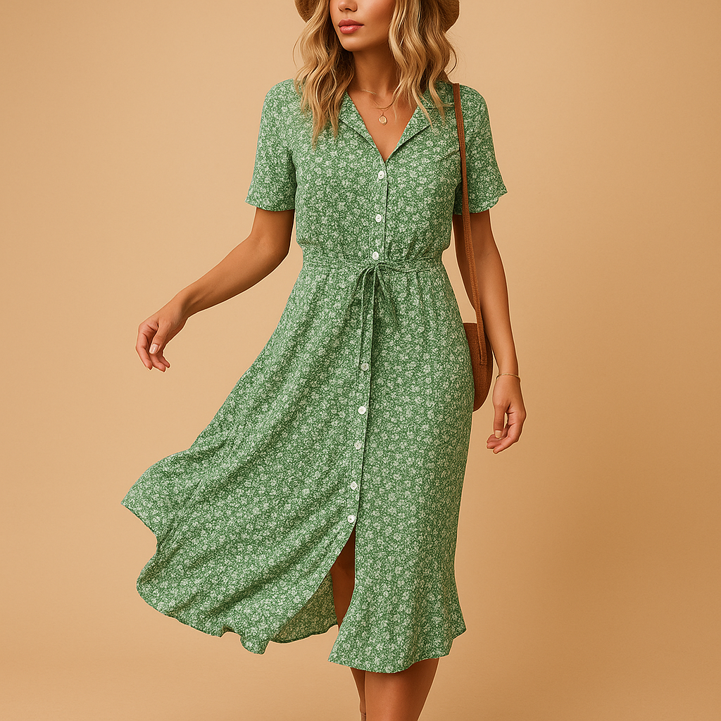 Midi Kleid Damen Leicht Sommer Casual Kurzarm