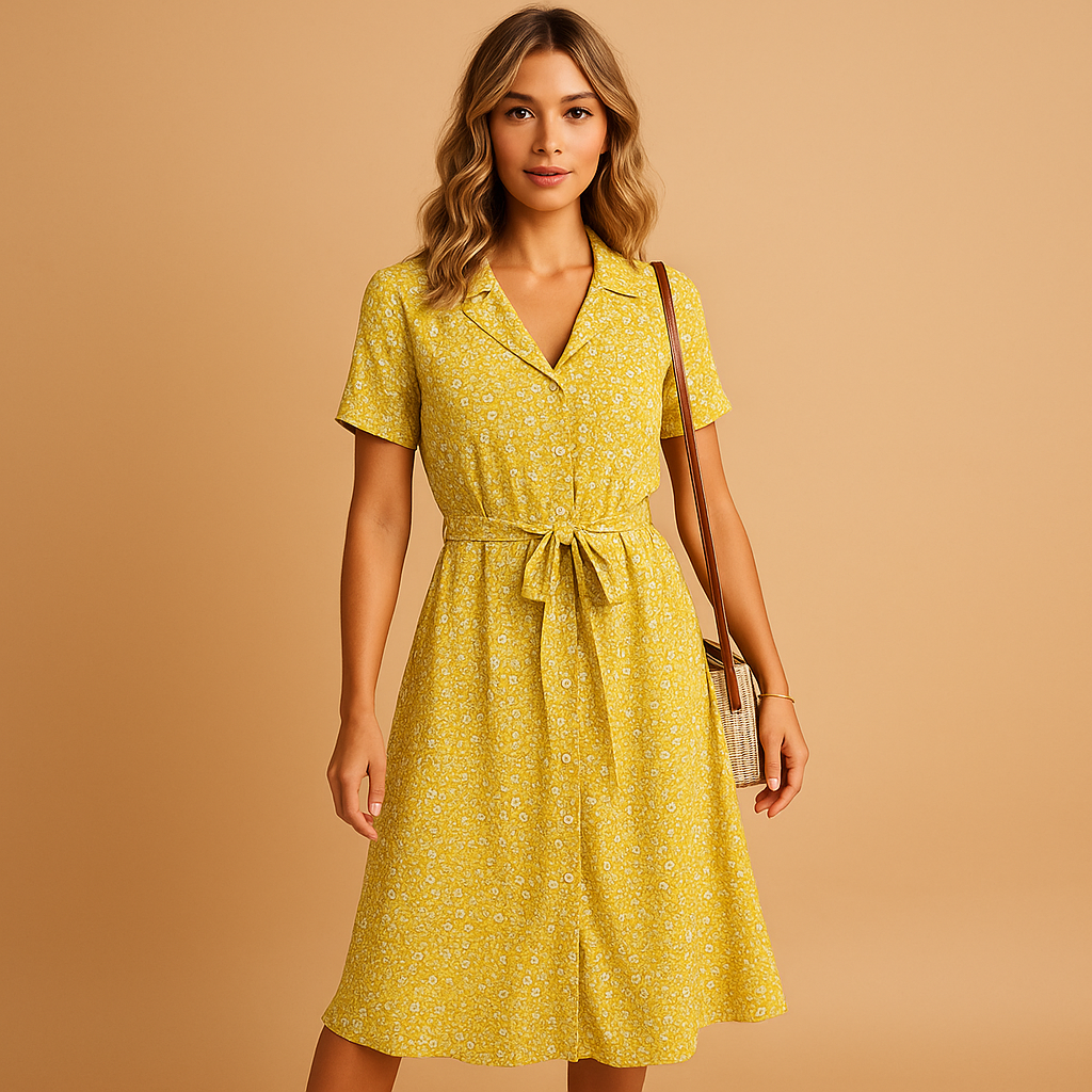 Midi Kleid Damen Leicht Sommer Casual Kurzarm