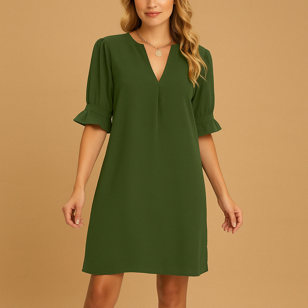 Midi Kleid Damen Relaxed Fit Casual Halbarm