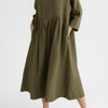 Midi Kleid Damen Relaxed Fit Freizeit Dreiviertelärmel Falten Detail