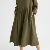 Midi Kleid Damen Relaxed Fit Freizeit Dreiviertelärmel Falten Detail