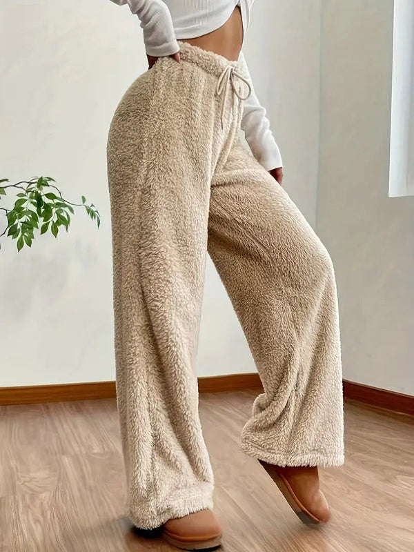 Teddy Jogginghose Loungehose Damen Relaxed Fit Winter Casual Teddy Sherpa