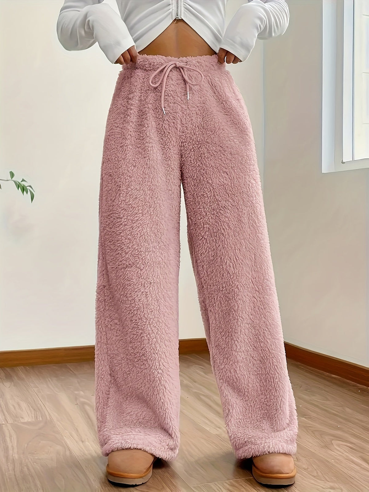 Teddy Jogginghose Loungehose Damen Relaxed Fit Winter Casual Teddy Sherpa