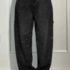 Hose Damen Hochtailliert Weitbein Knopftaschen Elegant