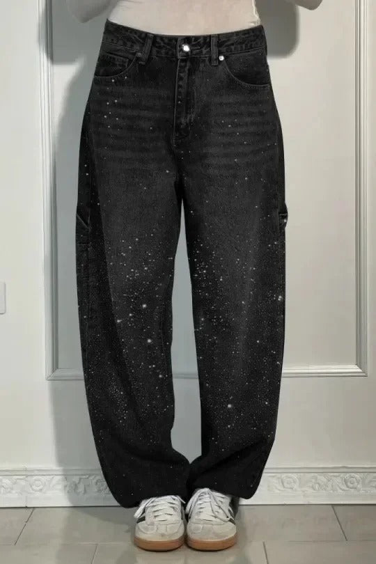 Hose Damen Hochtailliert Weitbein Knopftaschen Elegant