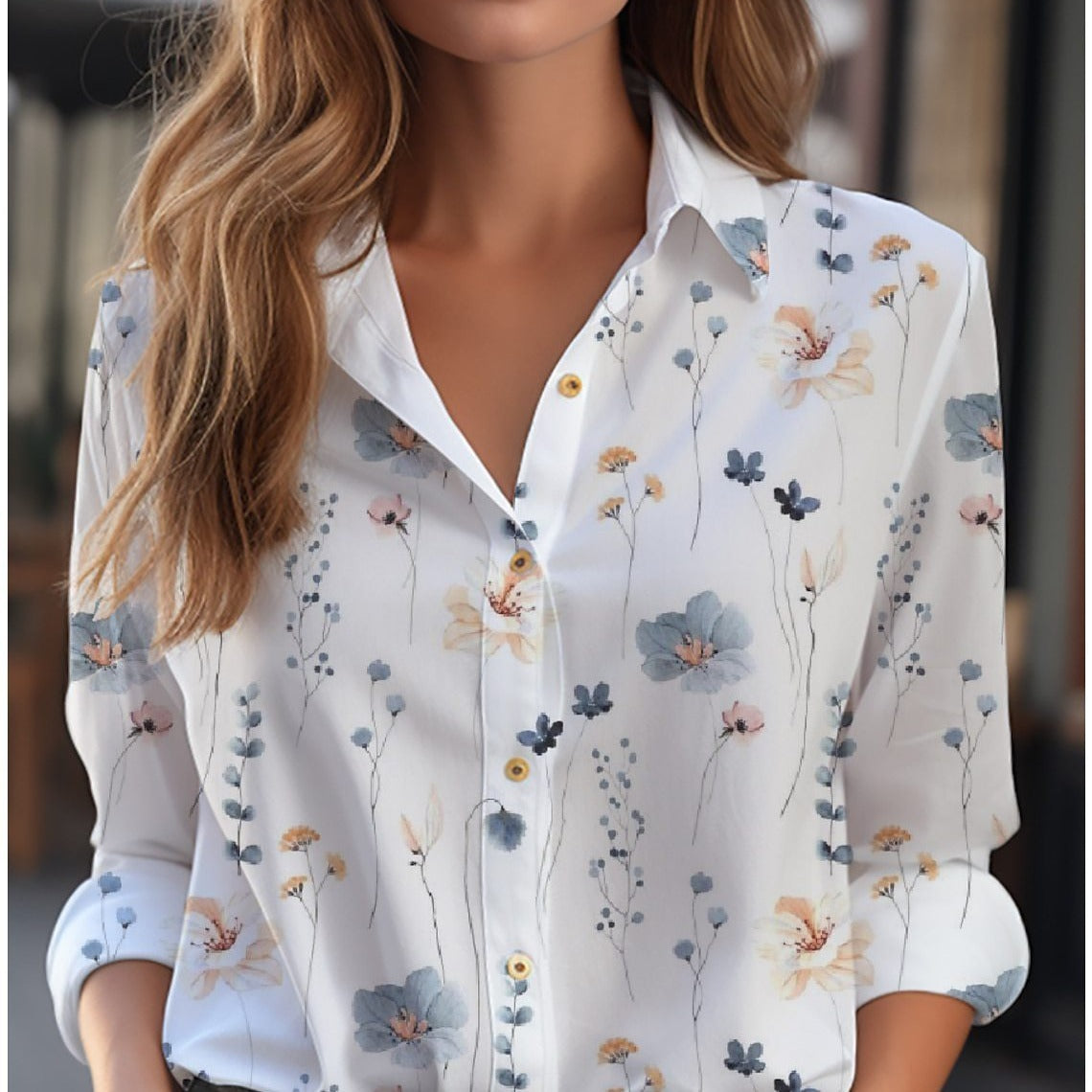 Langarmbluse für Damen mit floralem Muster und V-Ausschnitt, elegant und casual