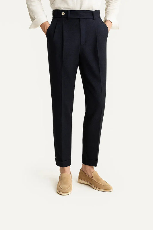 Hose Herren Modern Fit Elegant mit Falten und Umschlag Saum