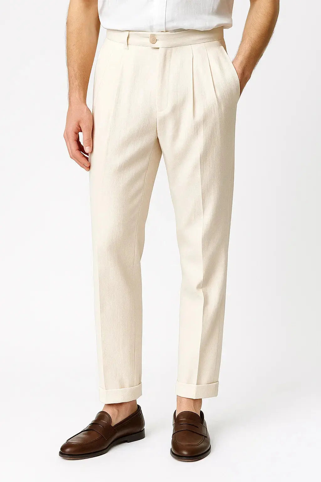 Hose Herren Modern Fit Elegant mit Falten und Umschlag Saum