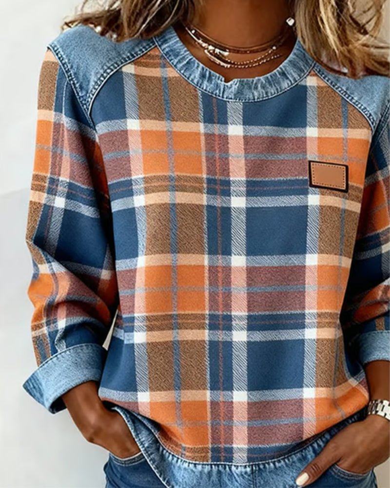 Ivy | Pullover mit kariertem Patchwork