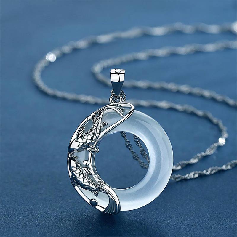 Halskette Damen Unisex Weißer Jade Koi Glücksanhänger