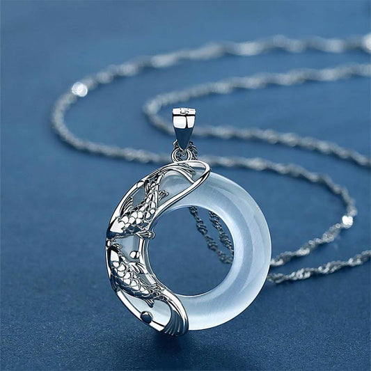 Halskette Damen Unisex Weißer Jade Koi Glücksanhänger