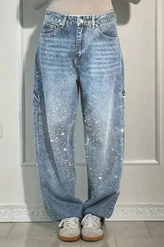 Hose Damen Hochtailliert Weitbein Knopftaschen Elegant