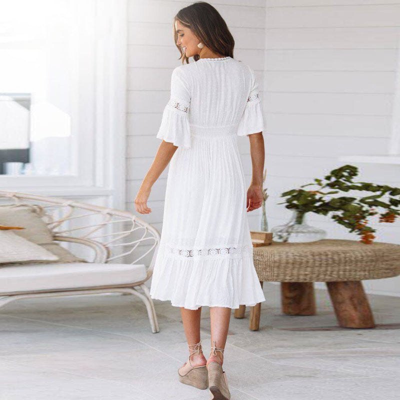 Midi Kleid Damen Regular Fit Freizeit Frühling & Sommer