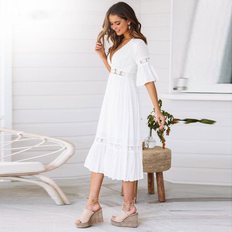 Midi Kleid Damen Regular Fit Freizeit Frühling & Sommer