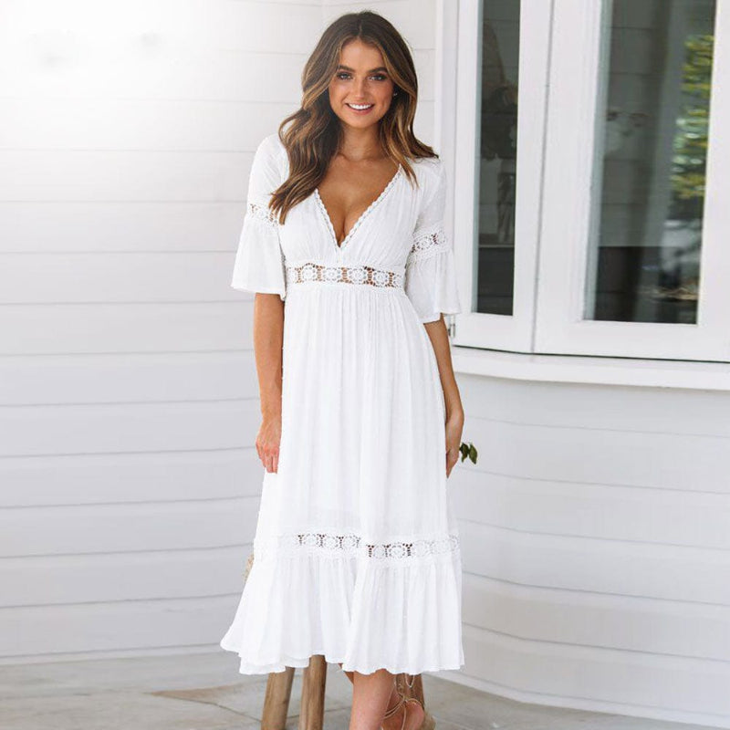 Midi Kleid Damen Regular Fit Freizeit Frühling & Sommer
