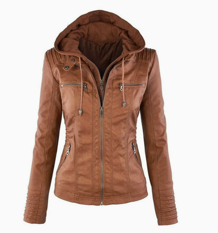 Blouson en cuir imperméable pour femme avec capuche I La veste idéale en toute saison