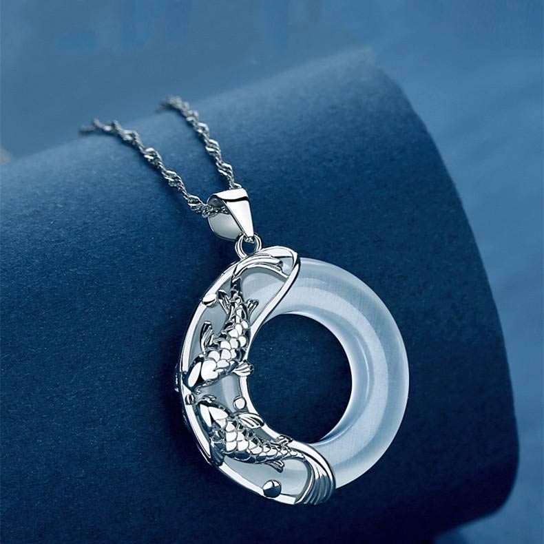 Halskette Damen Unisex Weißer Jade Koi Glücksanhänger