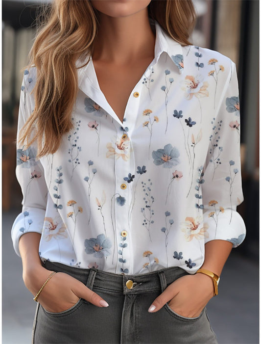 Langarmbluse für Damen mit floralem Muster und V-Ausschnitt, elegant und casual
