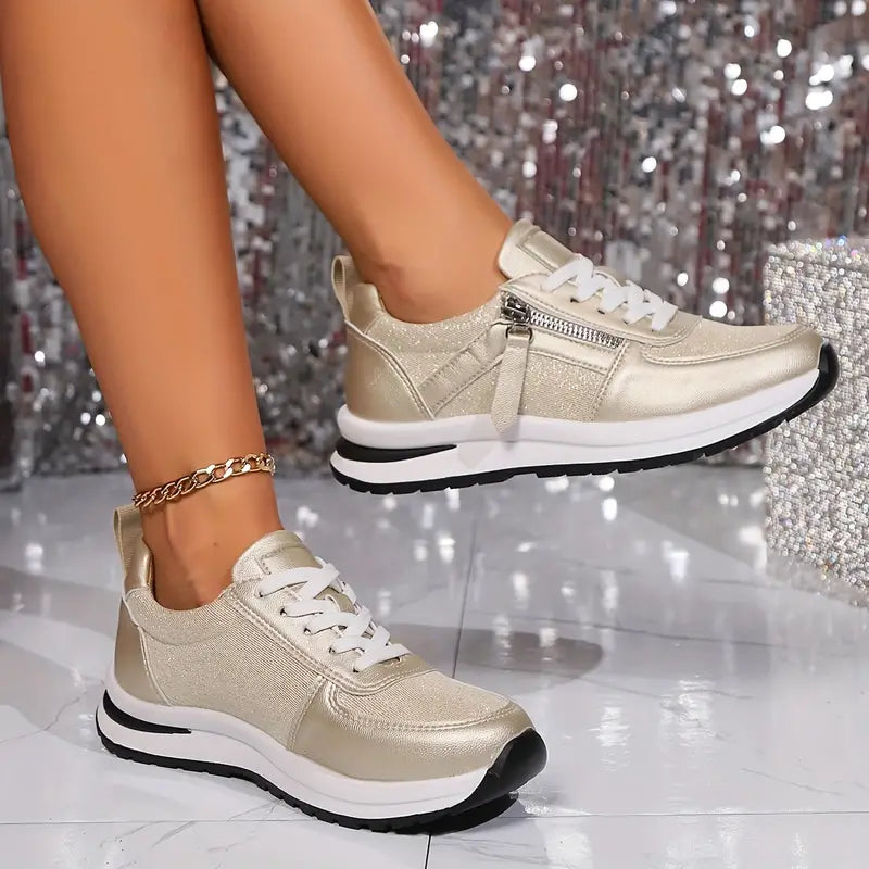 Sneaker Damen Bequem Metallisches Finish Alltag