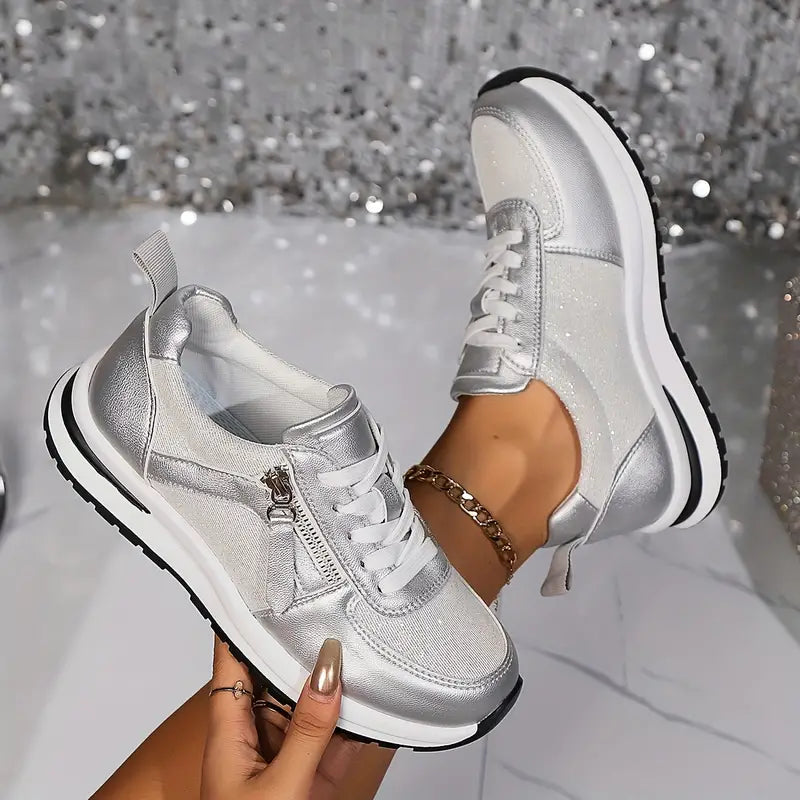 Sneaker Damen Bequem Metallisches Finish Alltag