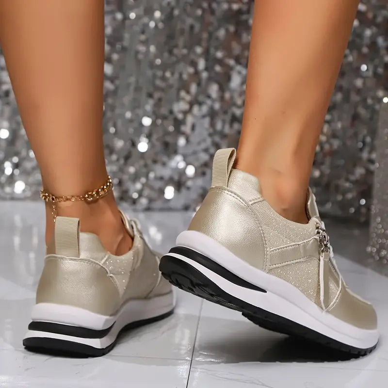 Sneaker Damen Bequem Metallisches Finish Alltag