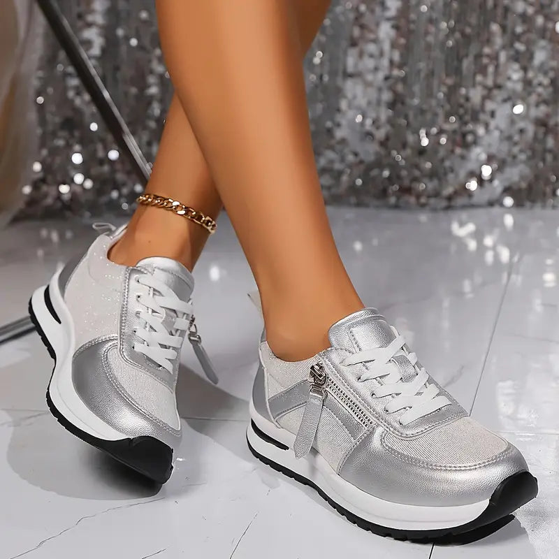 Sneaker Damen Bequem Metallisches Finish Alltag
