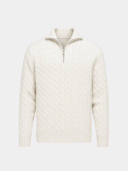 Luxurious Cable Knit Zip Collar Sweater - Cross & Crown