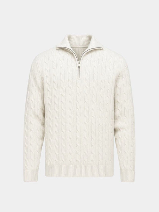 Luxurious Cable Knit Zip Collar Sweater - Cross & Crown