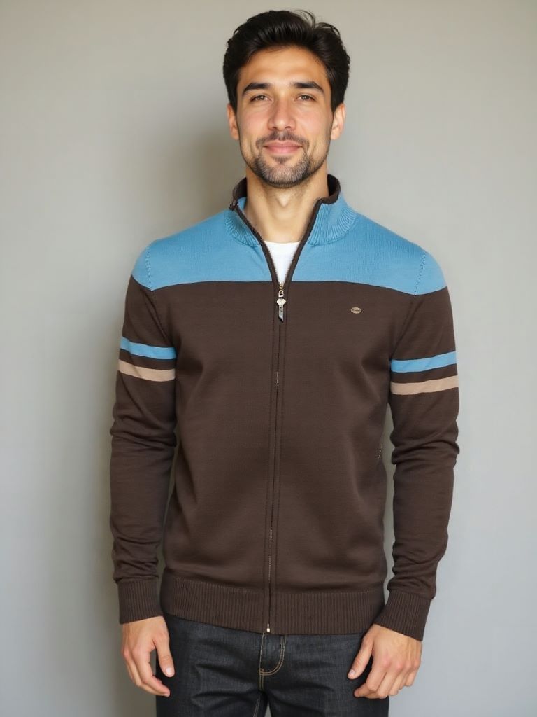 Cross & Crown Stehkragen Cardigan Pullover mit Reißverschluss