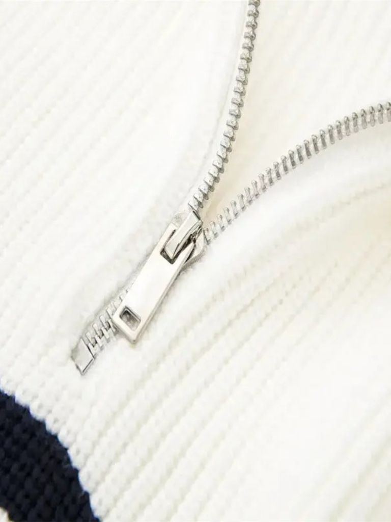 Entspannter gestreifter Zip-Up-Pullover - Cross & Crown