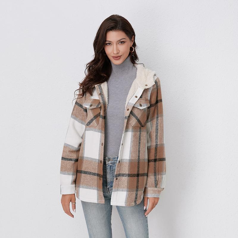 Kapuzenjacke Damen Relaxed Fit Herbst & Winter Plaid Flanell