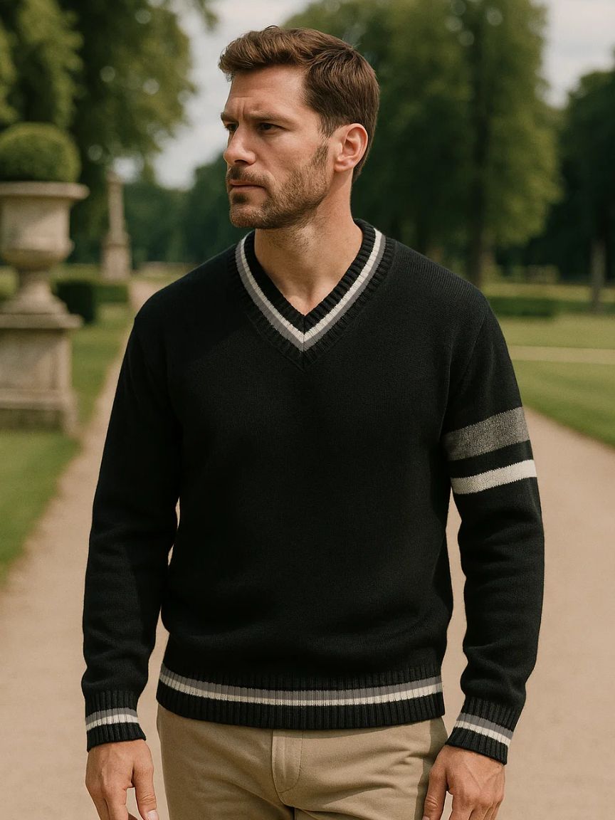 Cross & Crown Klassischer V-Ausschnitt Pullover