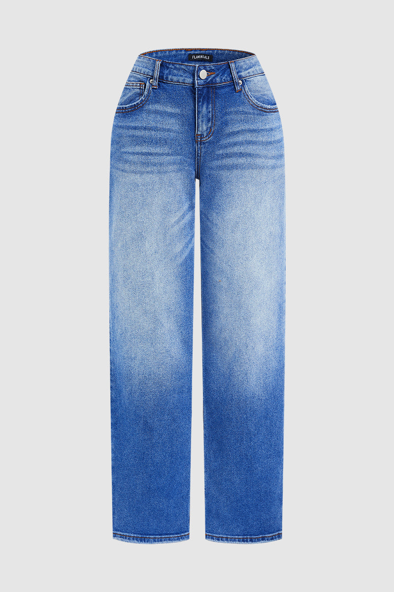 Jeans Damen Regular Fit Mittelhoher Bund Casual
