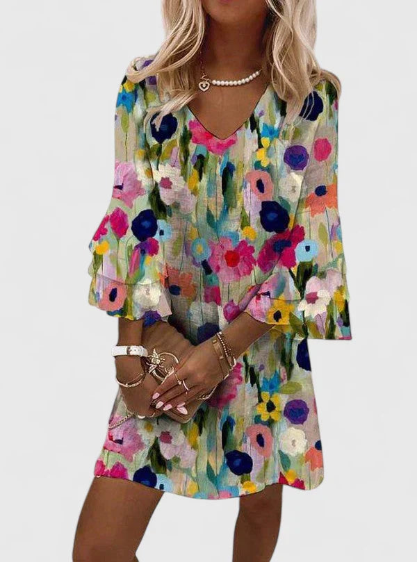 Elegantes Mini-Kleid für Damen mit romantischem Blumenprint und V-Ausschnitt